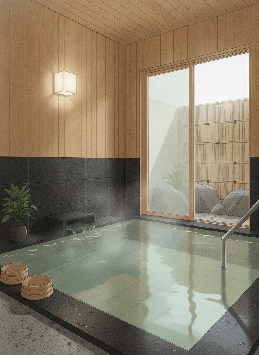 Illustration of Akan Yuku no Sato Tsuruga in Akanko Onsen, lakefront at the west end of the village by the Ainu Kotan lane