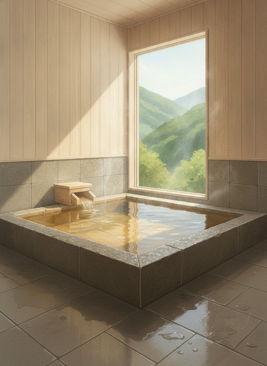 Illustration of Kamenoi Hotel Arima in Arima Onsen, above the town