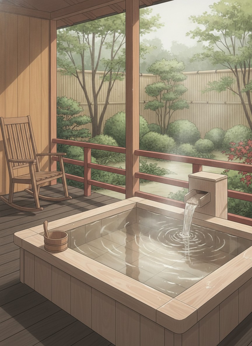 Illustration of Grandia Housen in Funatsu, on the west side of the onsen town