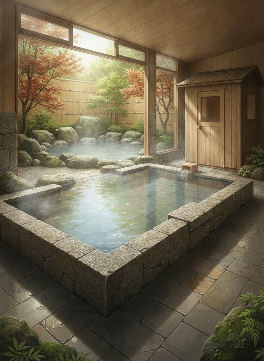 Illustration of Hotel Yagi in in the middle of the onsen town, 4 minutes on foot from Awara-Yunomachi