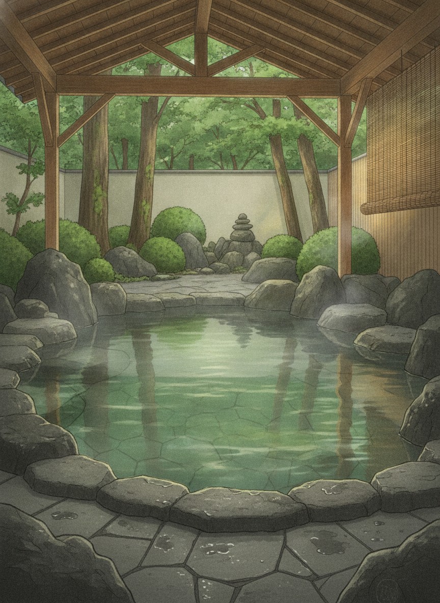Illustration of Ooedo Onsen Monogatari Awara in Futaomote, on the north side of the onsen town