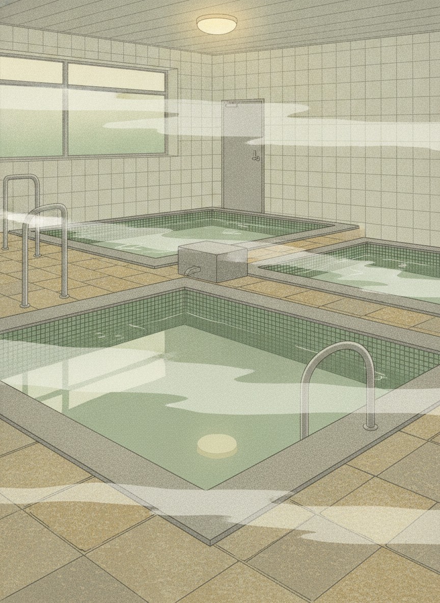 Illustration of Hamawaki Onsen in Hamawaki, one of the eight original hot spring districts