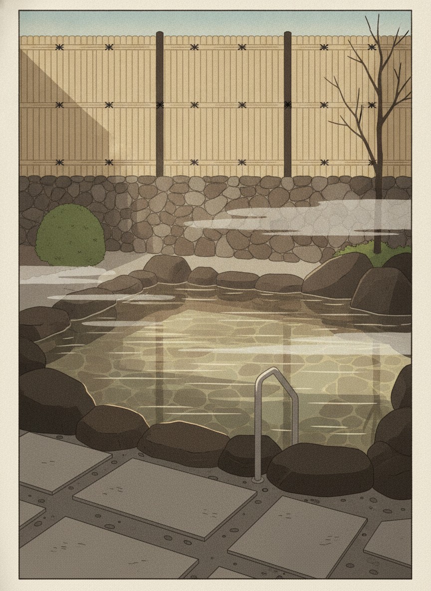 Illustration of Horita Onsen in Horita, on the road up toward Yufuin