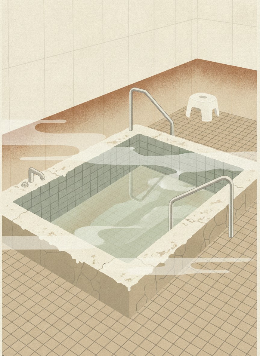 Illustration of Nagaishi Onsen in Minami-machi, between Beppu Station and Hamawaki