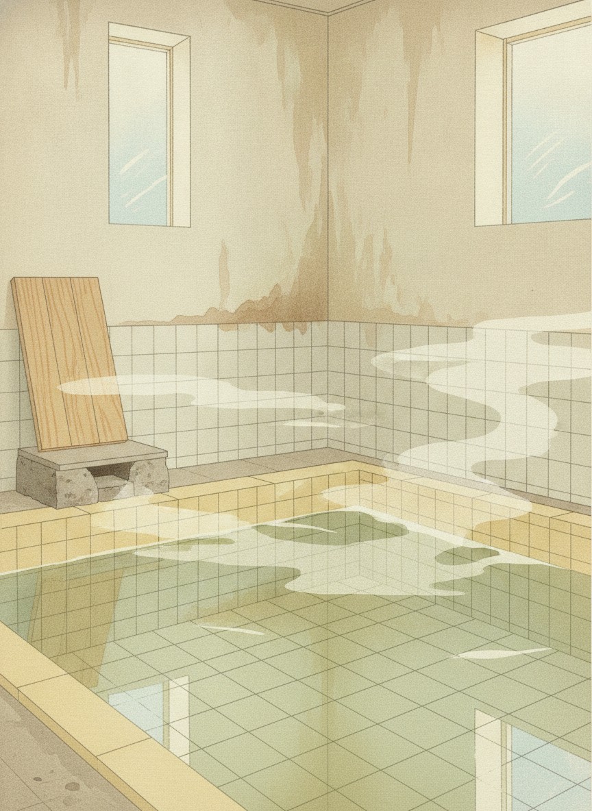 Illustration of Netsu-no-yu in Kannawa, beside the steam vents on Ida lane