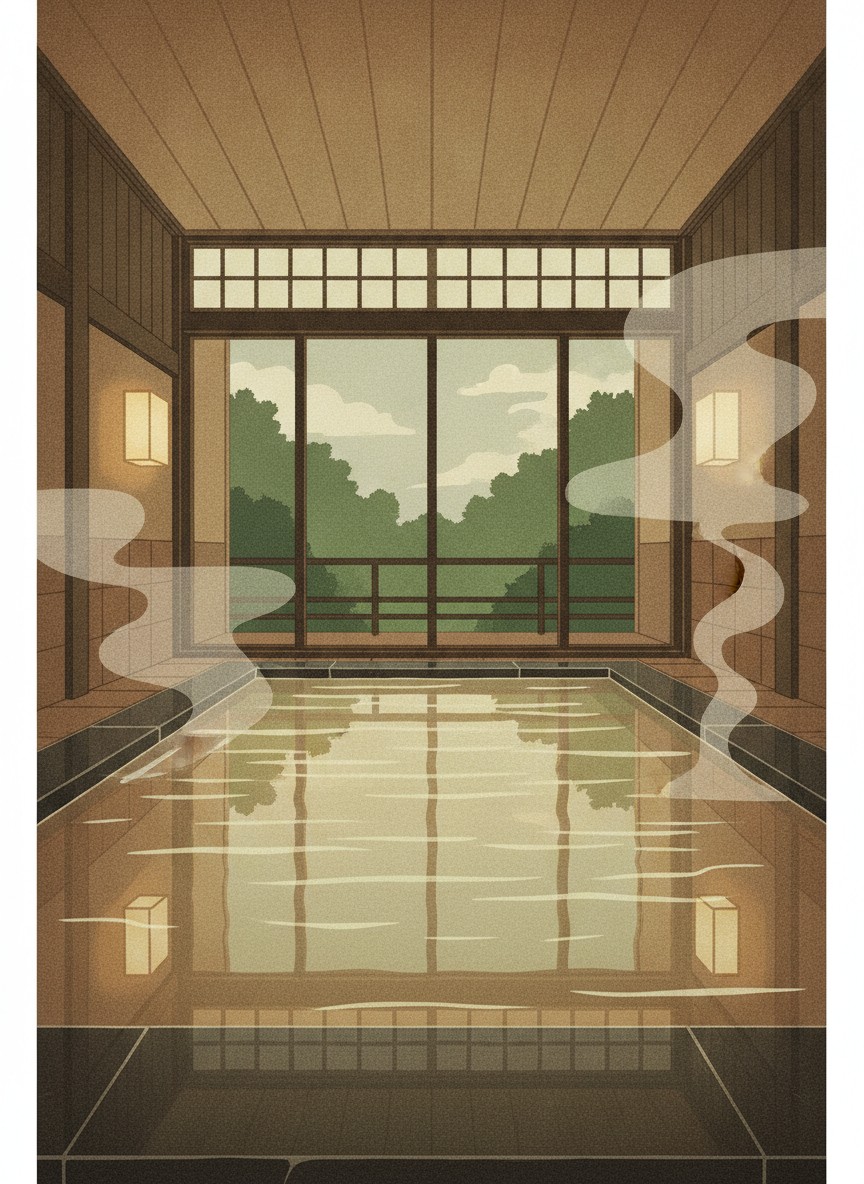 Illustration of Shibai no Yu in Ueno-guchi, at the Beppu City Community Center