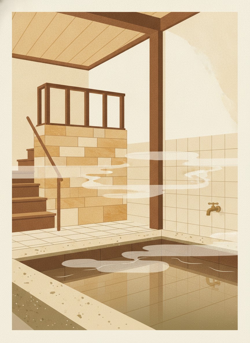 Illustration of Takegawara Onsen in Motomachi, ten minutes on foot from Beppu Station