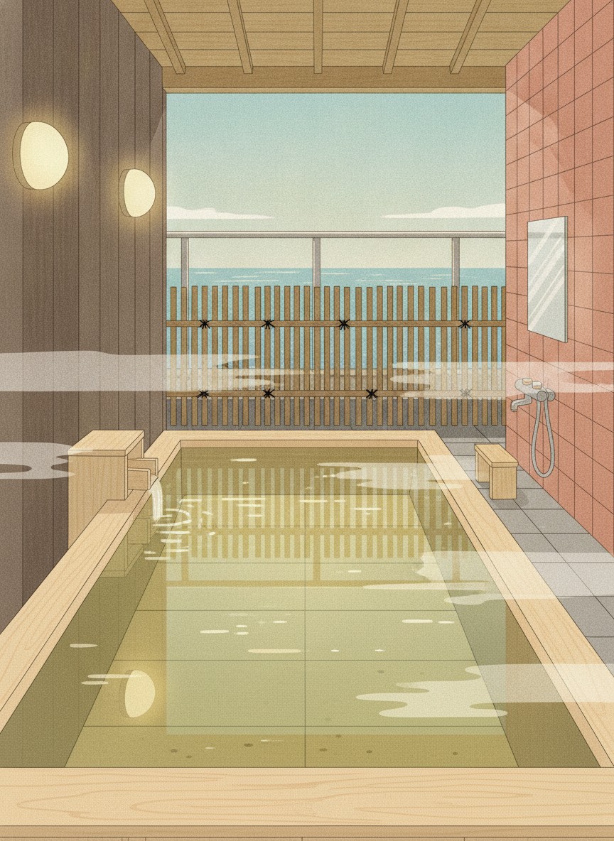 Illustration of Tenku Yubo Seikaiso in Kitahama, on the seafront about 15 minutes from Beppu Station