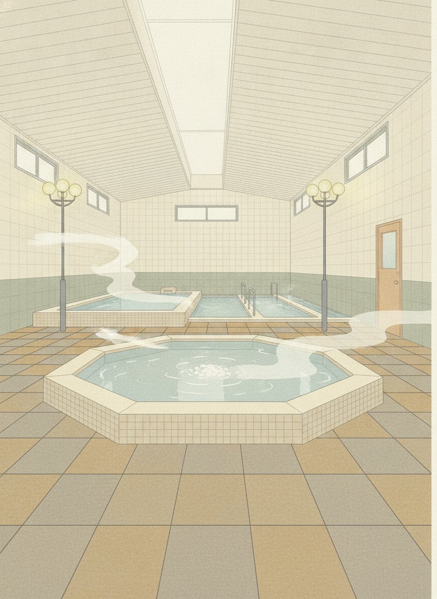 Illustration of Yuto Pia Hamawaki in Hamawaki, above the Hamawaki communal bath