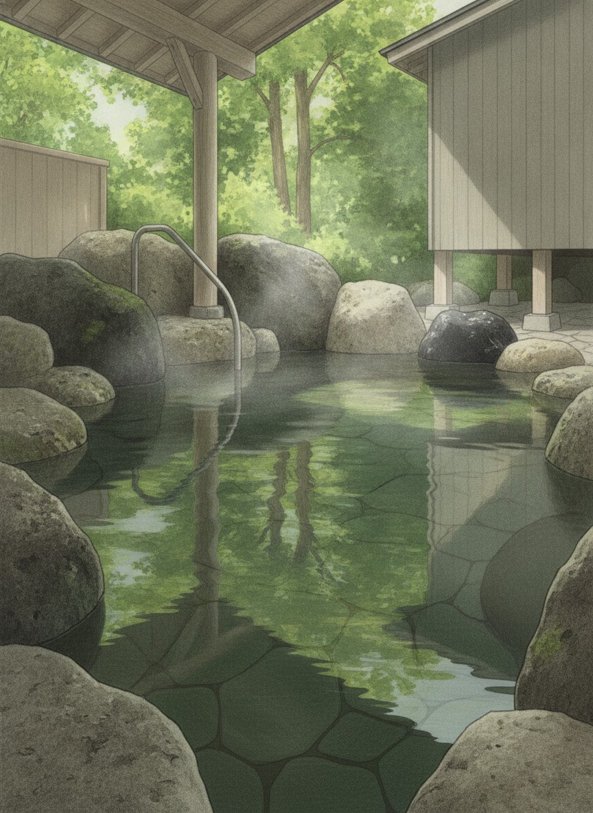 Illustration of Kashiwaya Honten in Bessho Onsen, next door to Kitamuki Kannon