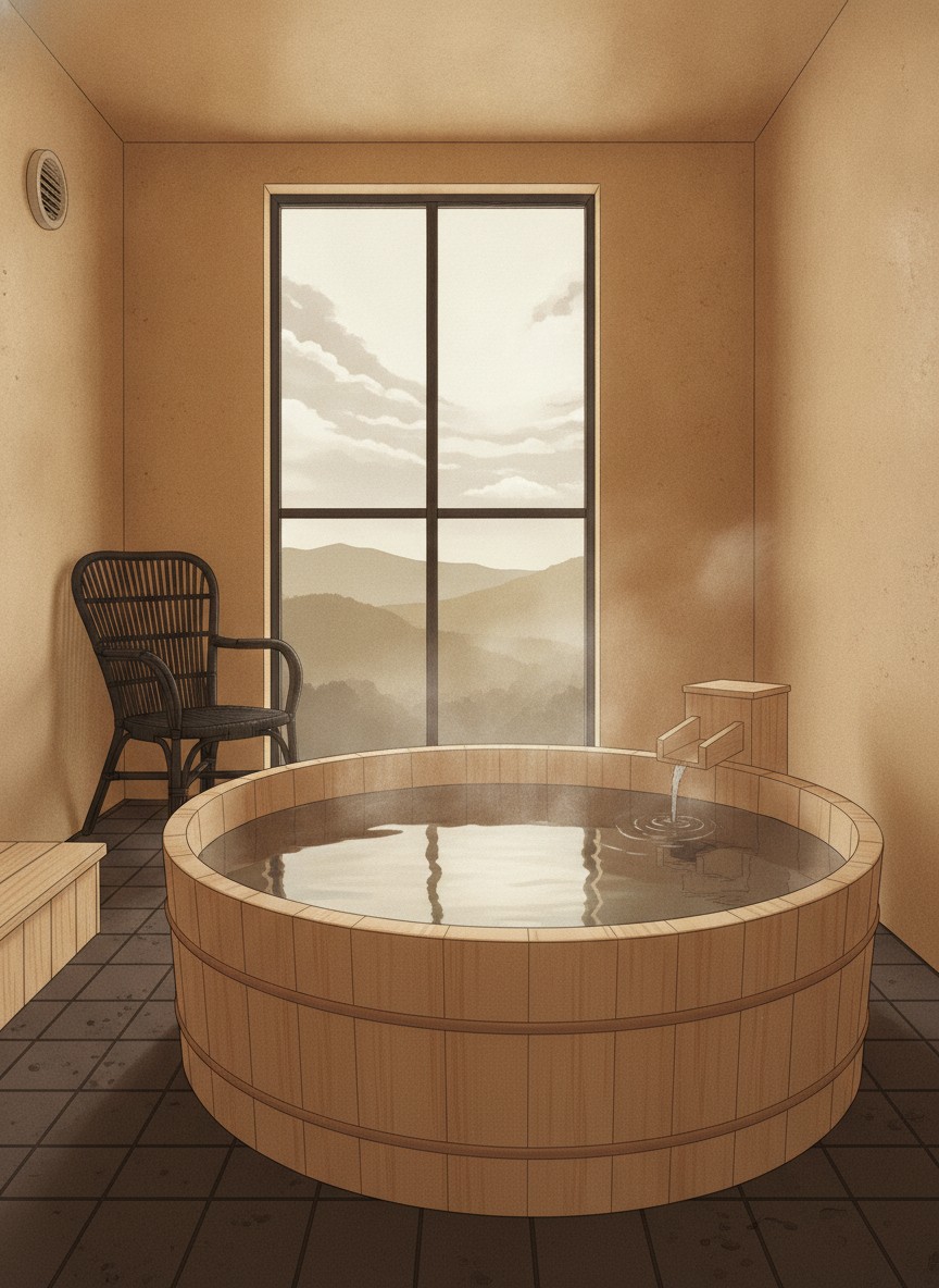 Illustration of Nanakusa no Yu in Bessho Onsen, a minute from the Kitamuki Kannon bus stop