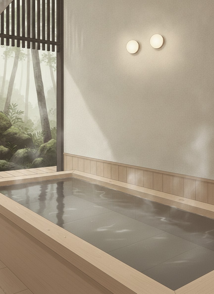 Illustration of Mori no Ryotei Biei in Shirogane Onsen, Biei, in the birch woods about five minutes by car from the Blue Pond