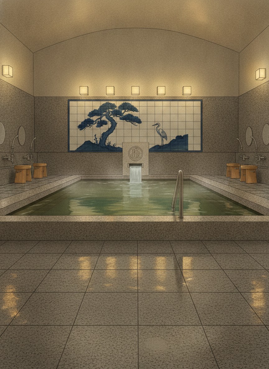 Illustration of Dogo Onsen Honkan in Dogo, at the head of the arcade about three minutes on foot from the tram terminus