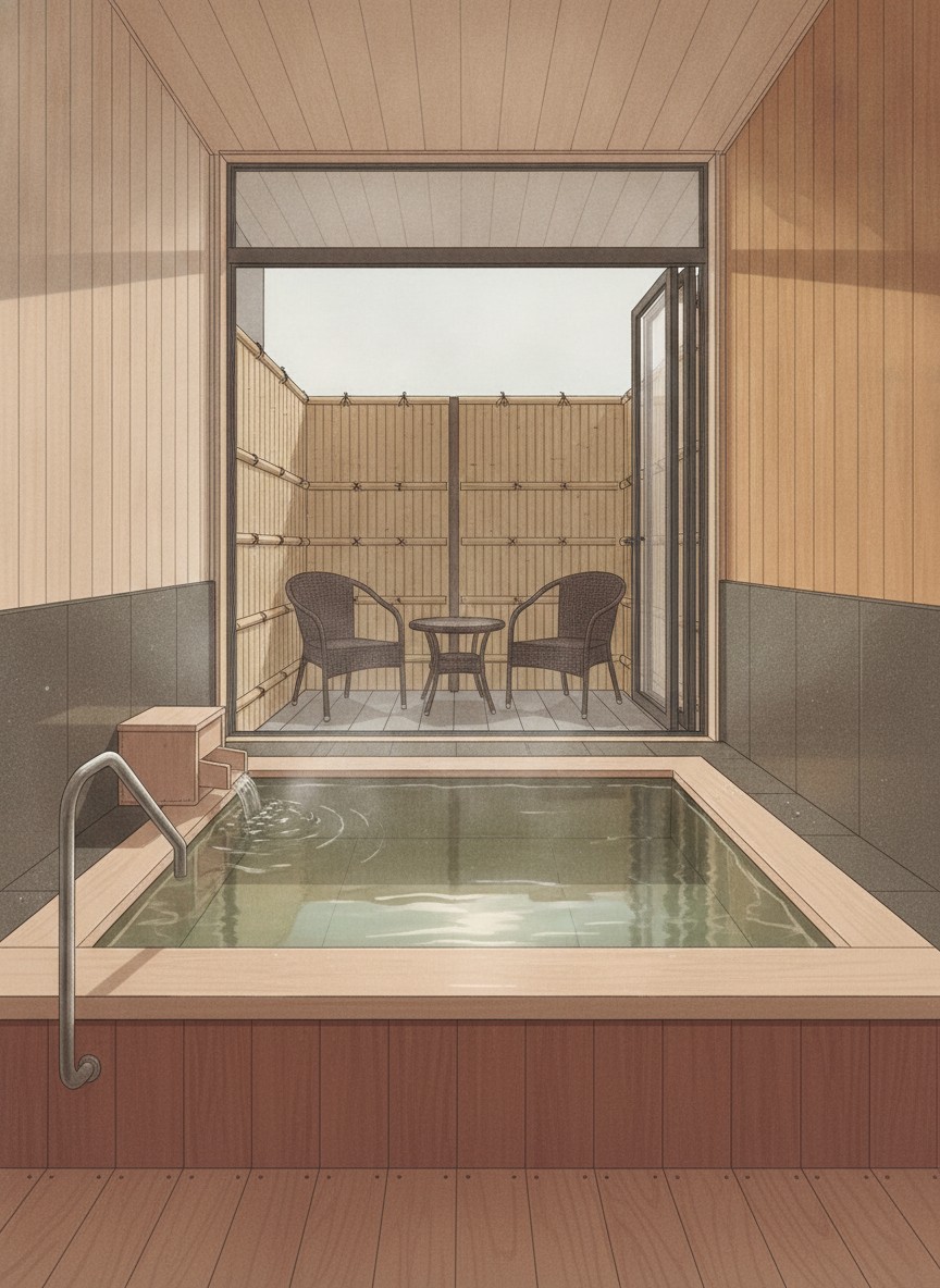 Illustration of Dogo Prince Hotel in Dogo, on Himezuka hill a few minutes from the arcade by the hotel&rsquo;s bonnet bus