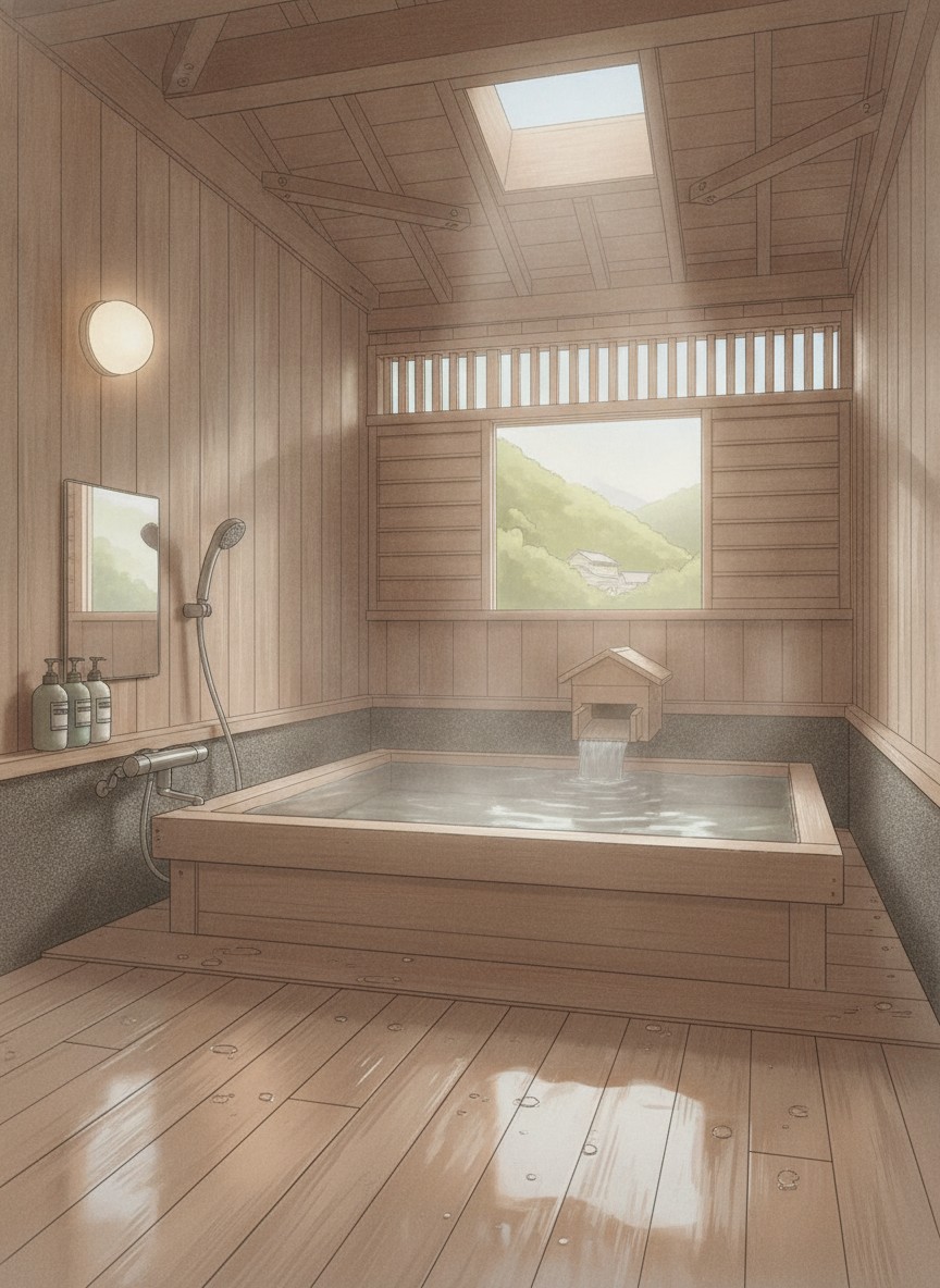 Illustration of Bosenkan in Yunoshima, on the river bend at the top of the inn street