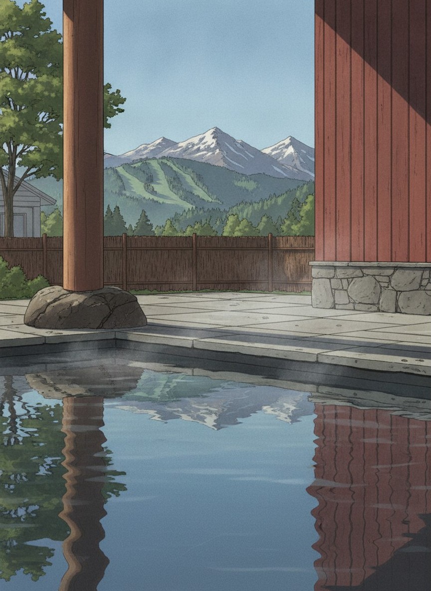 Illustration of Mimizuku-no-Yu in Happo-guchi, between Hakuba Station and Happo
