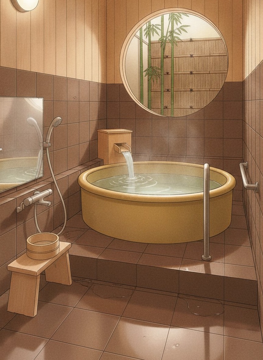 Illustration of Hotel Hanamaki in Hanamaki Onsen, the resort park in Yumoto at the north end of the valley