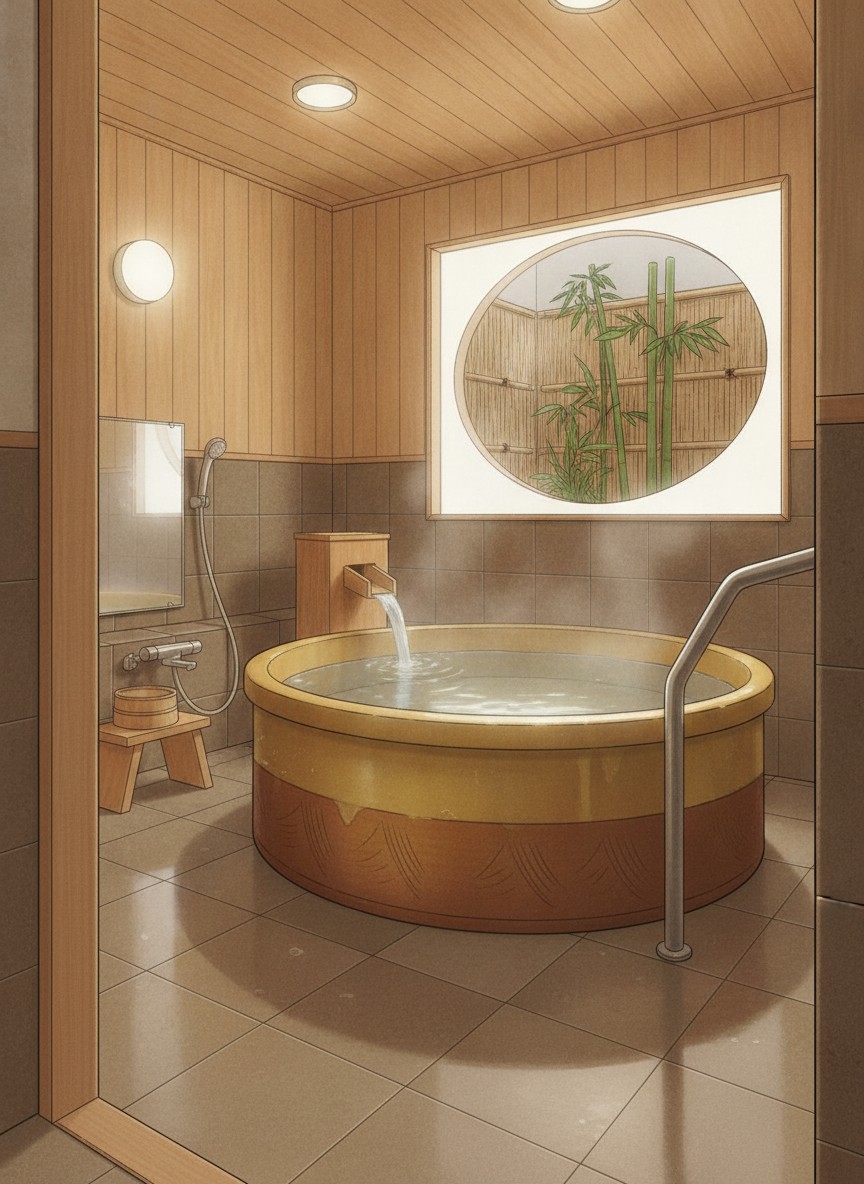 Illustration of Hotel Koyokan in Hanamaki Onsen, Yumoto, the northernmost of the three linked hotels
