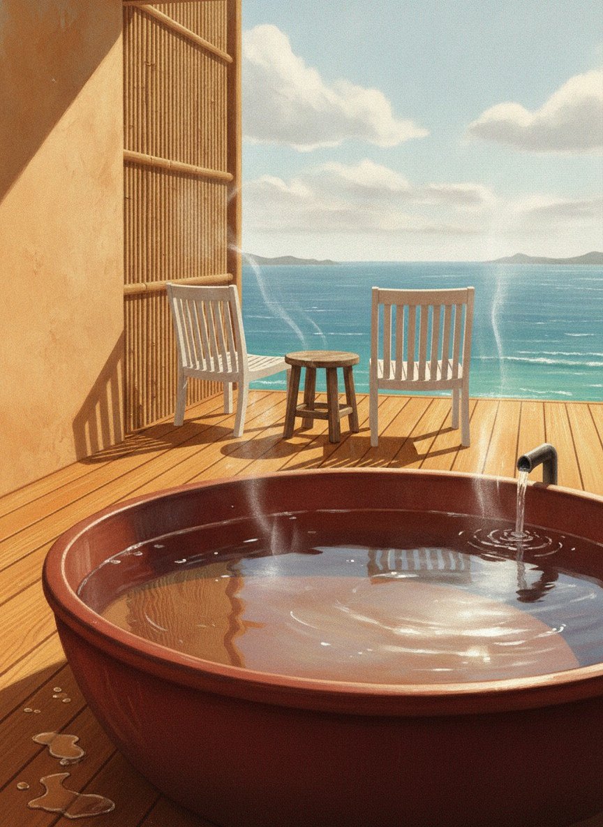 Illustration of Hotel Shinayoshi in Atagawa Onsen, near the beach, with Izu-Atagawa as its station