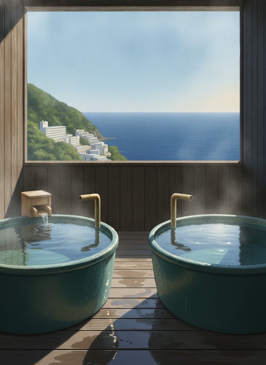 Illustration of Itoen Hotel Atagawa in Atagawa Onsen, on the hillside above the town, about 10 minutes on foot from Izu-Atagawa Station
