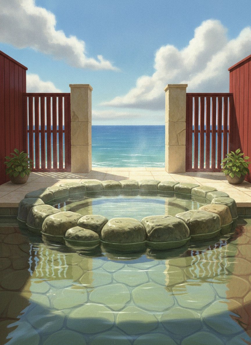 Illustration of Tsuruya Kisshotei in Hokkawa Onsen, on the shore road north of Atagawa, about 10 minutes by the inn's shuttle from Izu-Atagawa Station