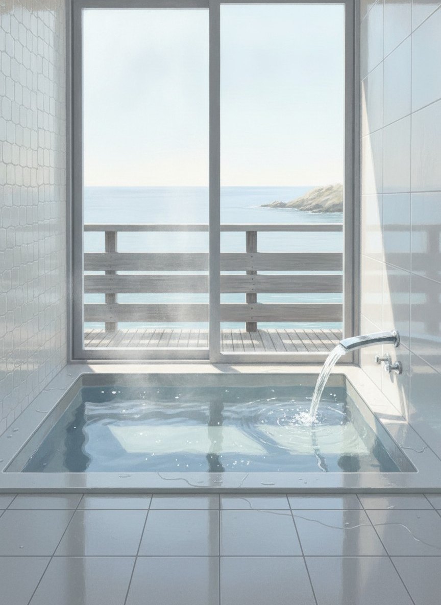 Illustration of Ryugu no Tsukai in Inatori Onsen, on the coast road south of the fishing port, reached by the hotel's free shuttle from Izu-Inatori Station
