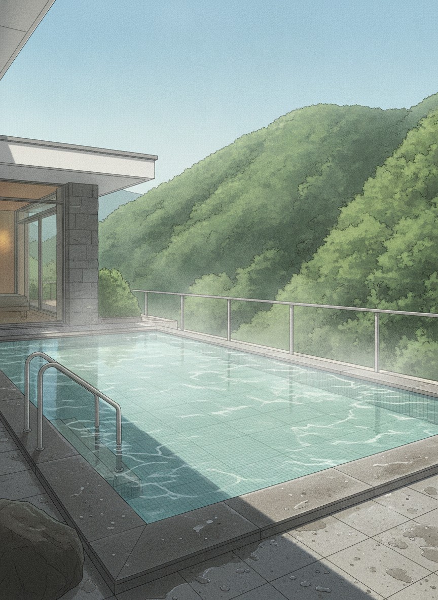 Illustration of Ooedo Onsen Monogatari Higashiyama Grand Hotel in Higashiyama, Kamiyumoto, at the top of the gorge past the dam turn