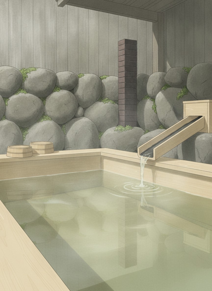 Illustration of Makoto no Hinoki-yu in Yuki Onsen, Yuki-cho in Saeki ward, an hour from downtown