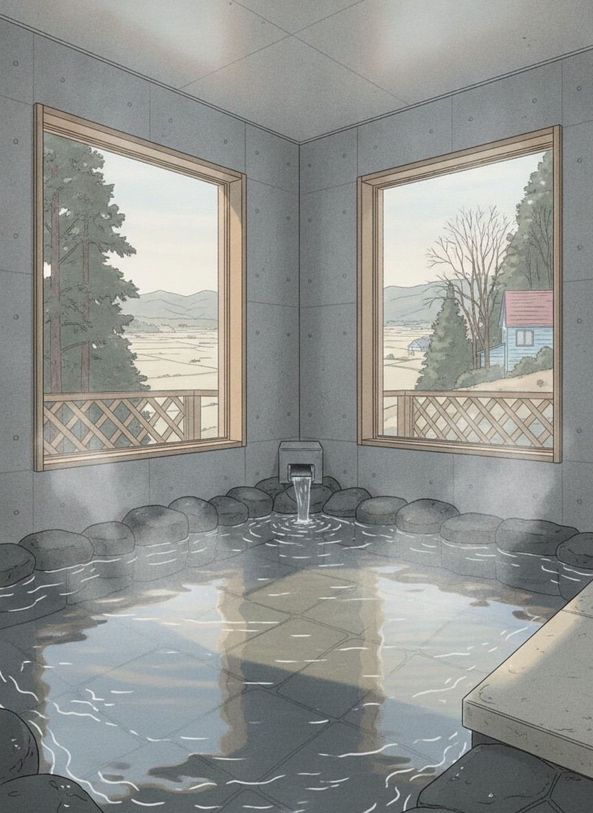 Illustration of Momonoki Villa in Itsumaichi, on the hills south of Amagase Onsen, about 10 minutes by car from Amagase Station