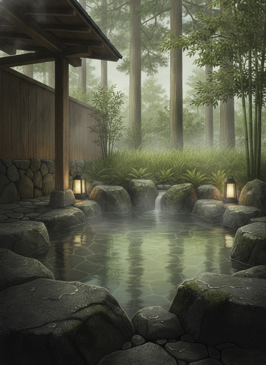 Illustration of Yamakisou in Itsumaichi, in a wooded villa district south of Amagase Onsen, about 10 minutes by car from the Amagase-Takatsuka IC