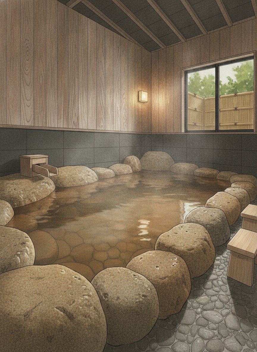 Illustration of Kotohira Onsen Yume Sansui in Kotohira-machi, on the Takase river at the southwest edge of Hita, about 10 minutes by car from Hita Station