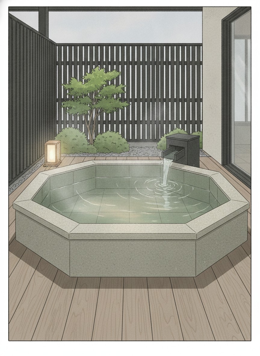 Illustration of Ichifuji Ryokan in Akaikebaru, south of the Kuma river near the Hitoyoshi-Kuma smart interchange