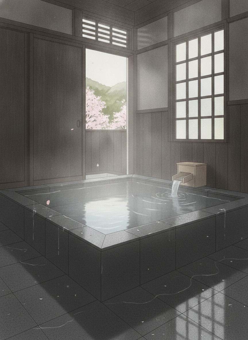 Illustration of Hitoyoshi Onsen Shirasagiso in Shimobayashi, on a spring-fed pond west of town, 7 minutes by car from the station