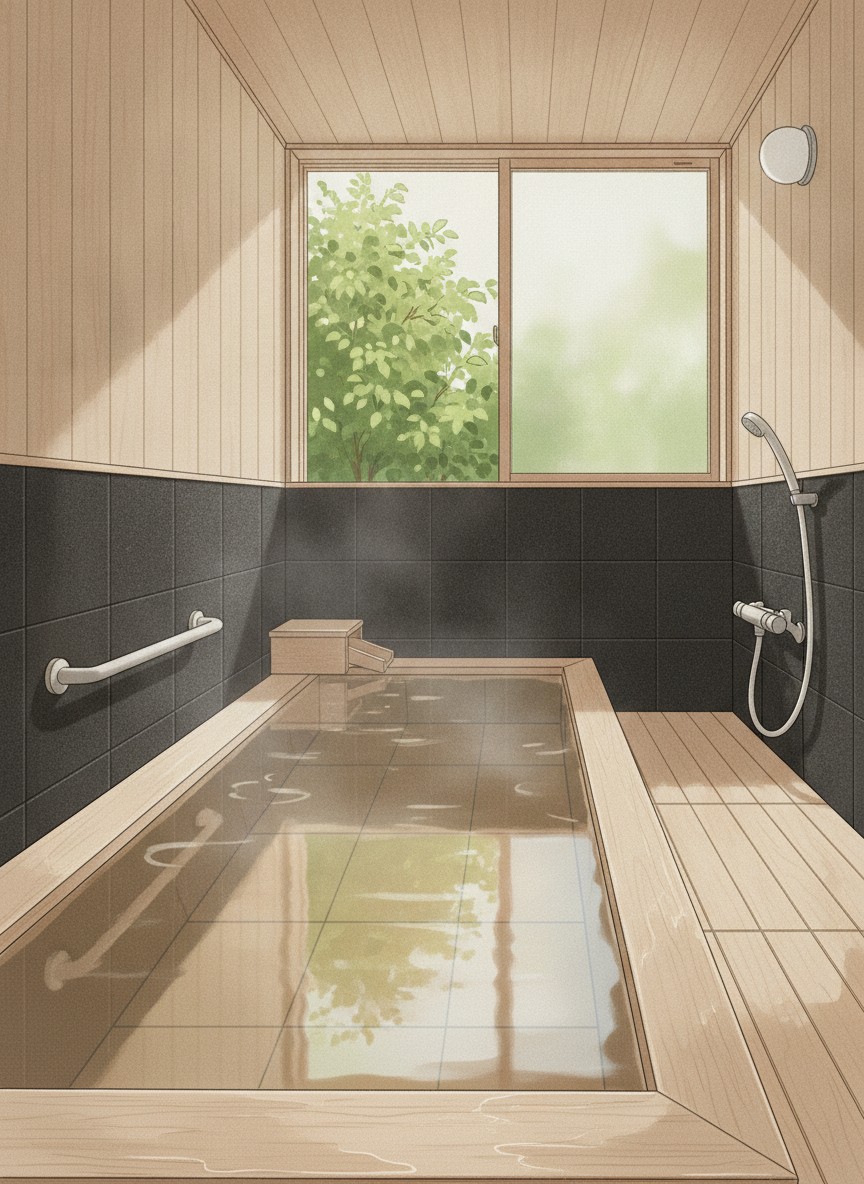 Illustration of Yumori Onsen Hostel in Donoue, on the west side of the village, about 5 minutes on foot from the Tsuchiyu Onsen bus terminal