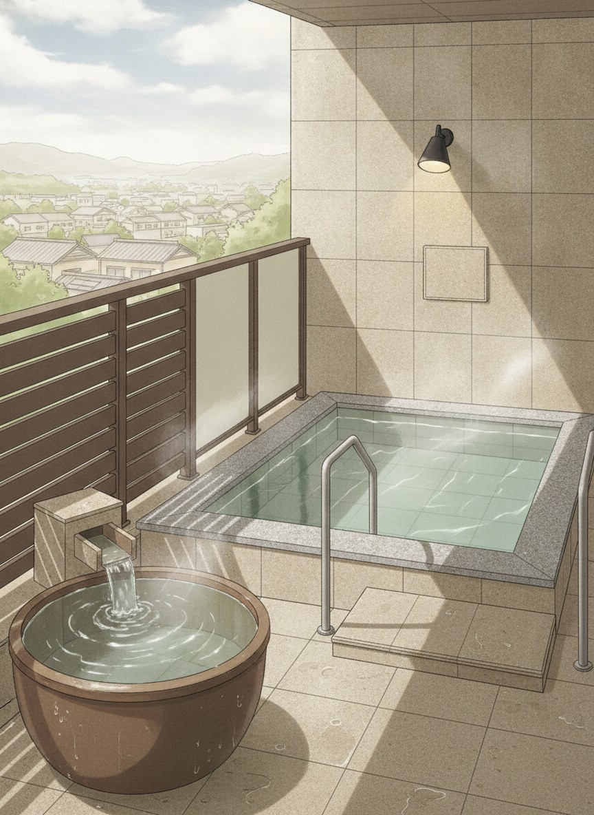 Illustration of Hanayagi no Sho Keizan in Isawa Onsen, Ichibe, south of the station