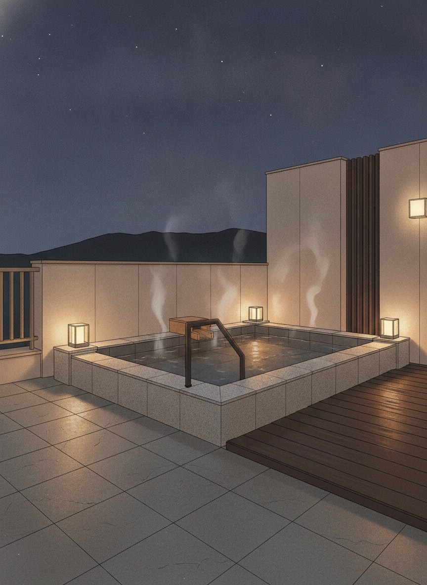 Illustration of Hotel Sekitei in Isawa Onsen, Kubonakajima, south of the station