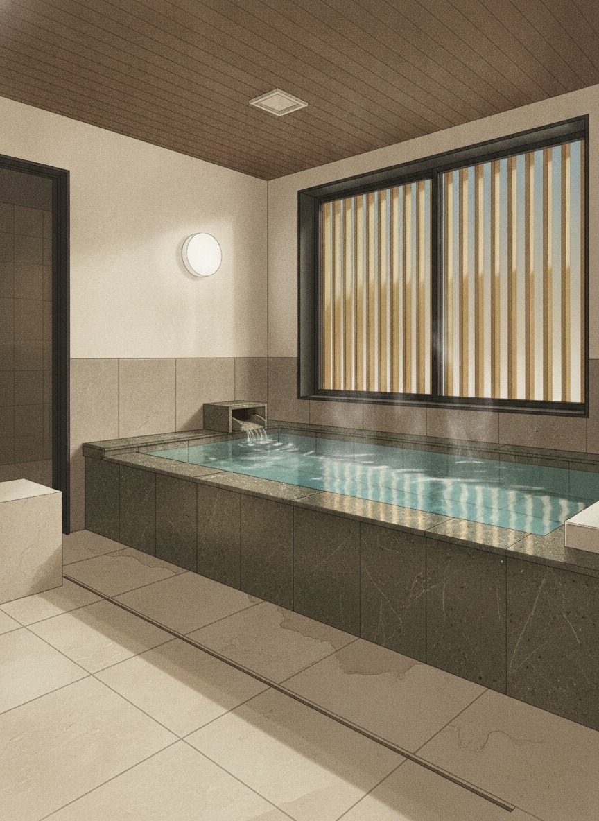Illustration of Isawa Tokiwa Hotel in Isawa Onsen, Kawanakajima, on the east side of town