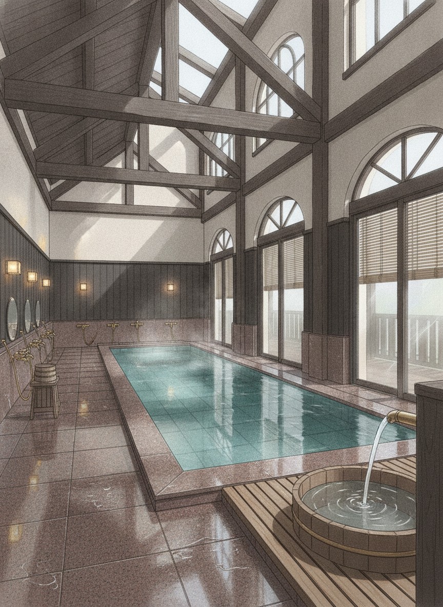 Illustration of Isawa Meitokan Itoyanagi in Isawa Onsen, Ekimae, by the station