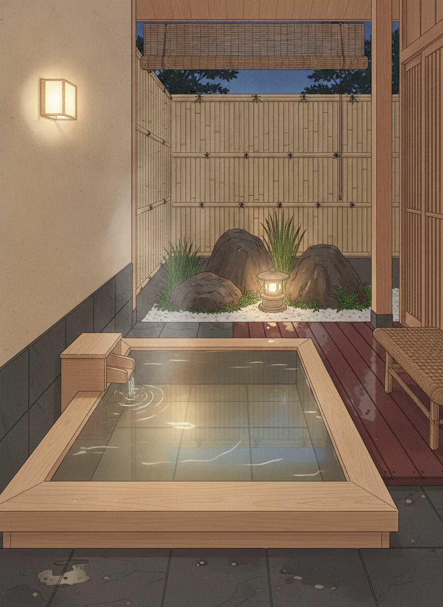 Illustration of Yumeguri Yado Fuefukigawa in Isawa Onsen, Kawanakajima, on the east side of town