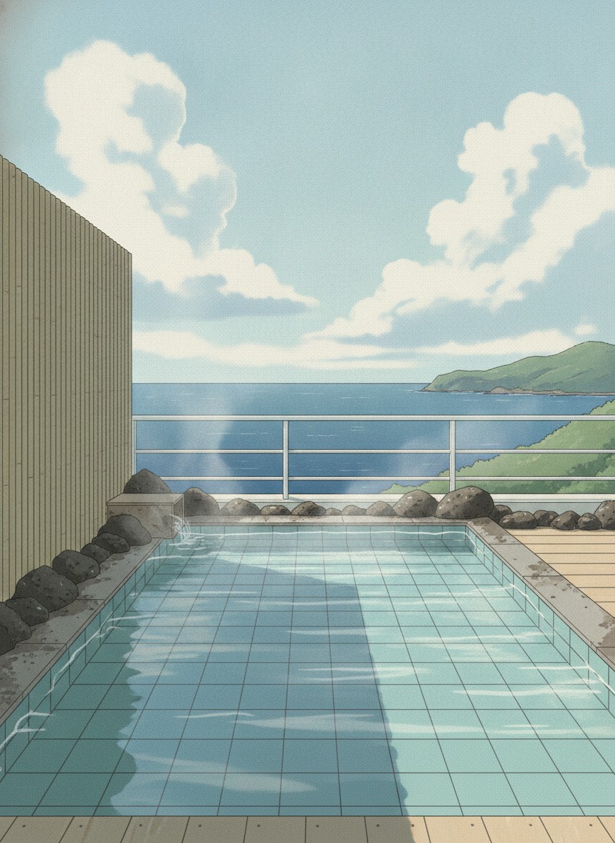 Illustration of Akazawa Onsen Hotel in Akazawa, on the cliff south of Izu-Kogen