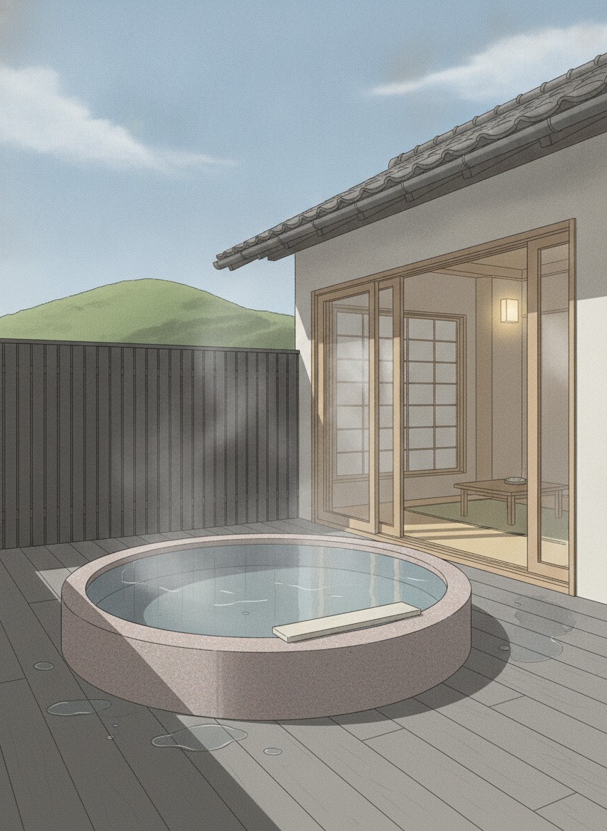 Illustration of Oyado Uchiyama in Ike, at the foot of Mount Omuro in Izu-Kogen