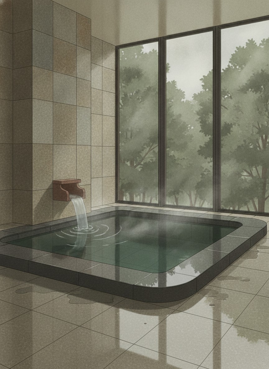 Illustration of Suigan in Jozankei, set back from the strip on the west bank