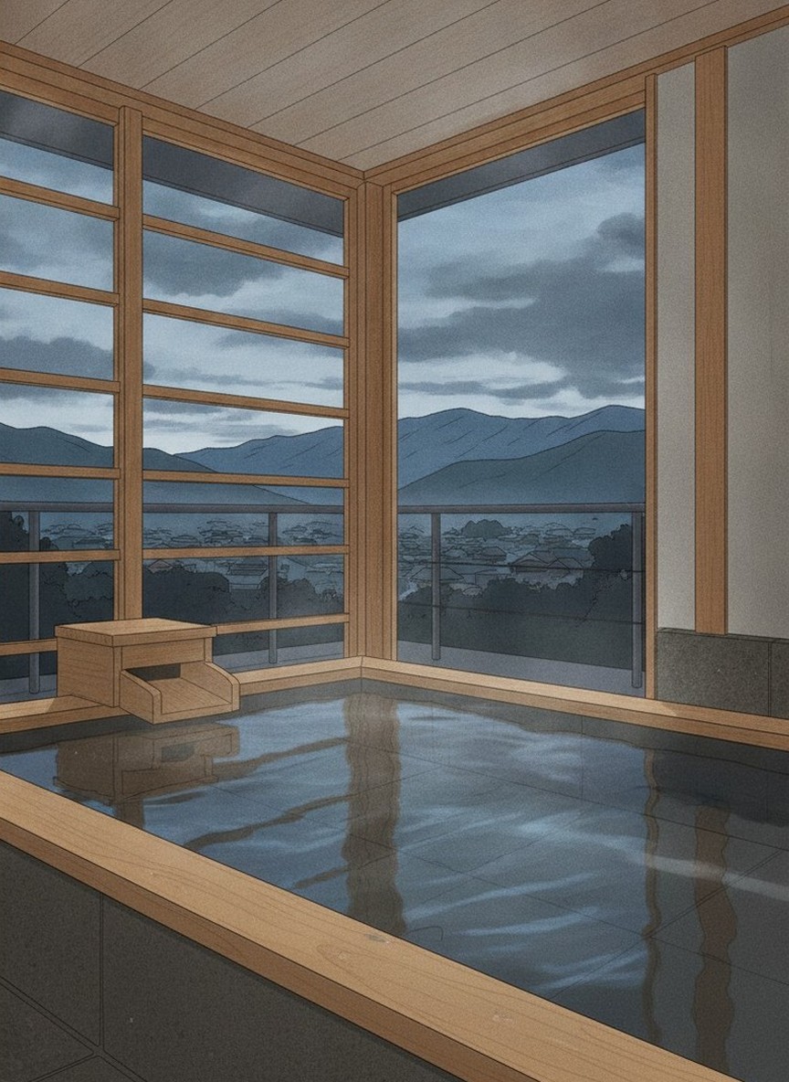 Illustration of Hayamakan in Hayama, on the hillside facing the Zao range