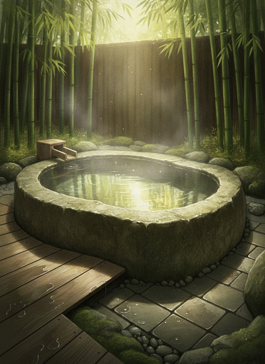 Illustration of Kanazawa Yuwaku Yamane in on the high ground above Yuwaku Onsen