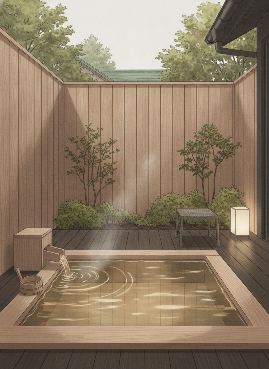 Illustration of Kanazawa Yuwaku Onsen Yunode in Yuwaku Onsen, in the hills southeast of central Kanazawa