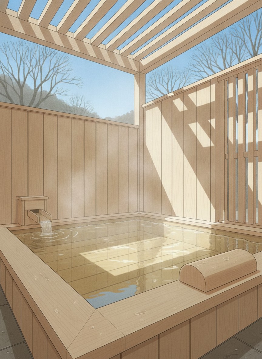 Illustration of Kose Onsen Hotel in Kose Onsen, in the forest north of Kyu-Karuizawa