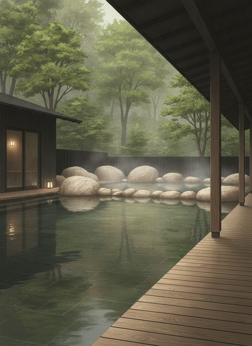 Illustration of Hoshino Onsen Tombo-no-yu in Hoshino area, Naka-Karuizawa