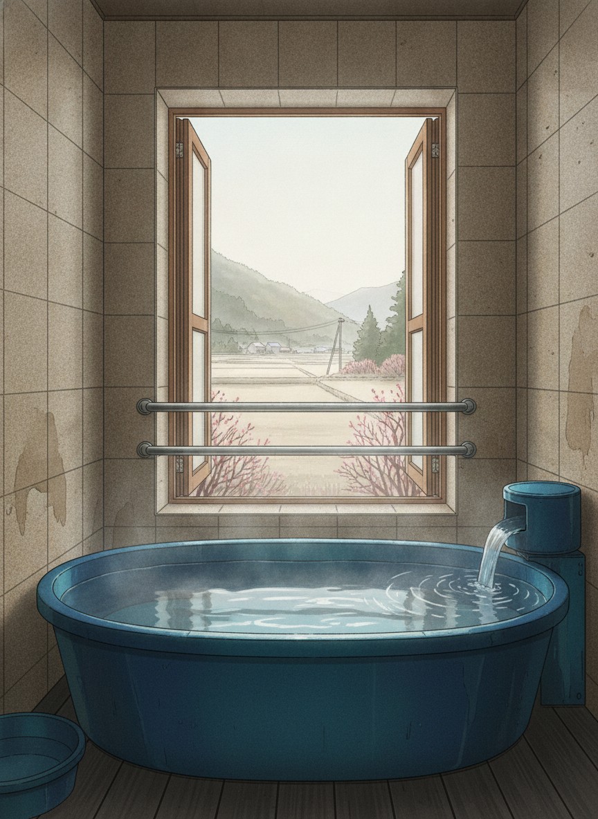 Illustration of Ashiwada Hotel in Nagahama, Lake Kawaguchi