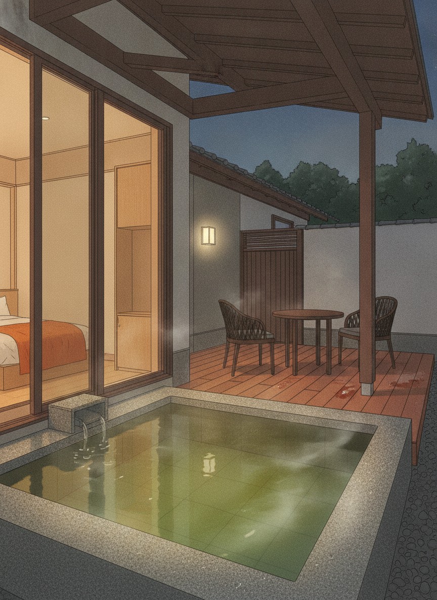 Illustration of Kawaguchiko Onsenji Yumedono in Funatsu, Kawaguchiko