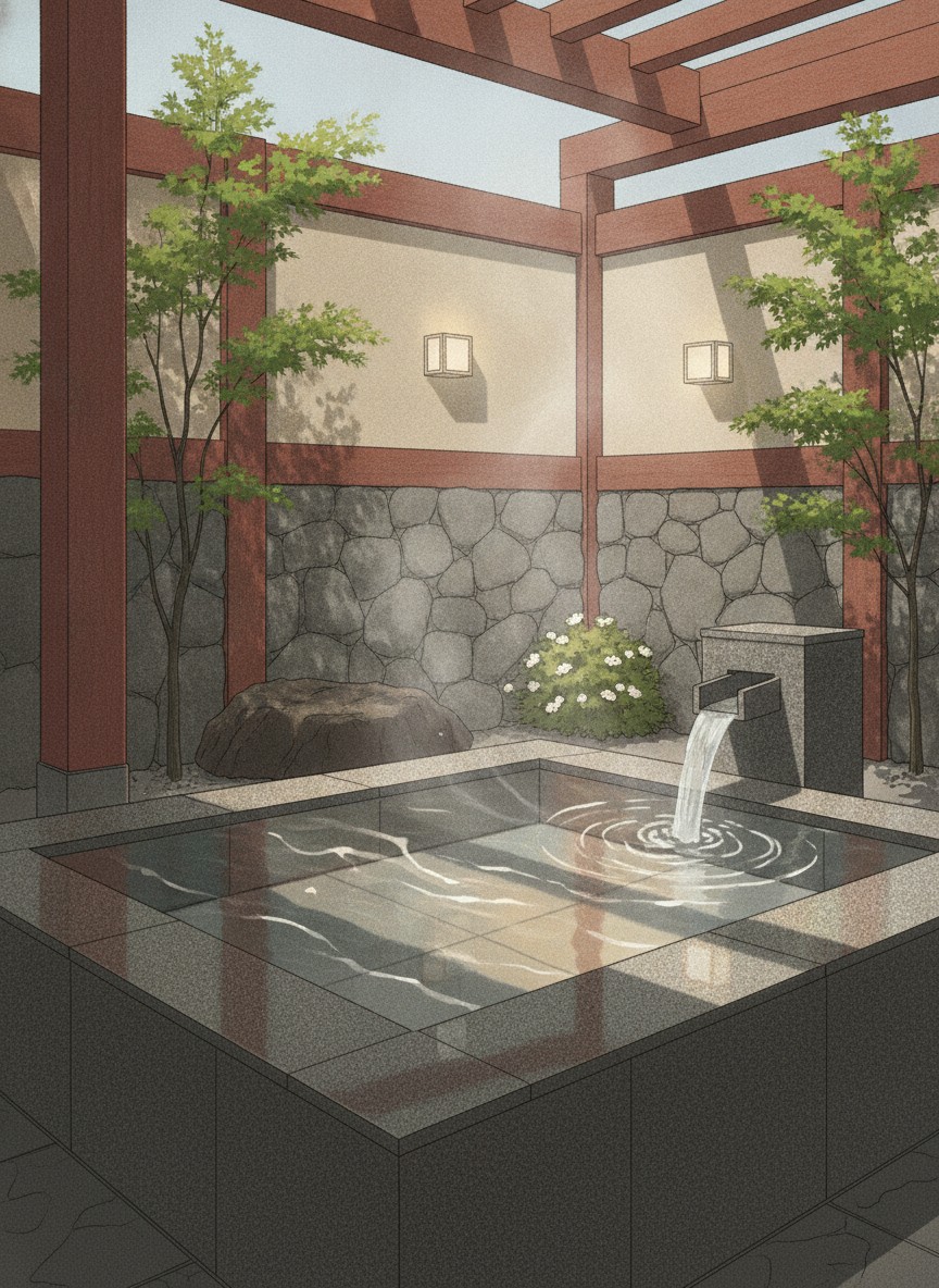 Illustration of Ooike Hotel in Funatsu, a 12-minute walk from Kawaguchiko STN